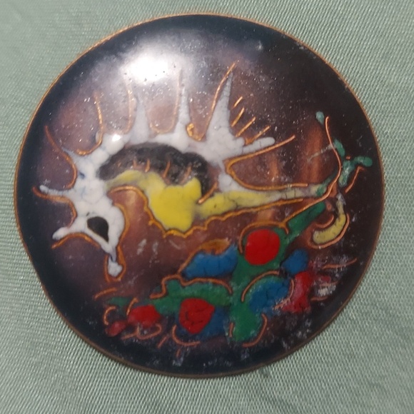 Mid century Modern enamel Copper Fantasy seahorse Broach pin - Picture 2 of 8